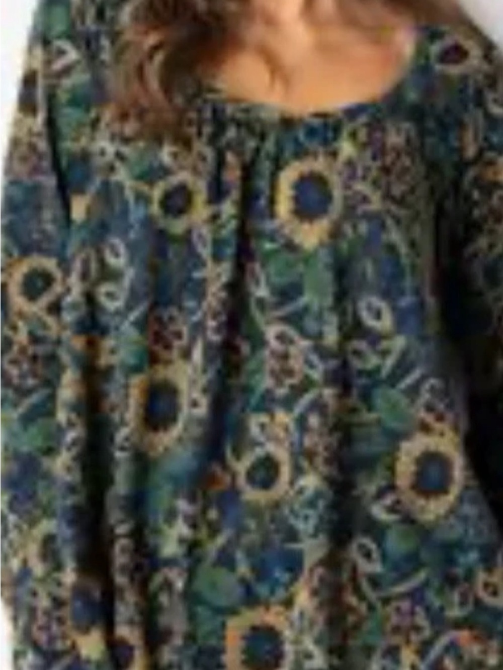 Floral Natural Life Navy and Green Peasant Blouse L